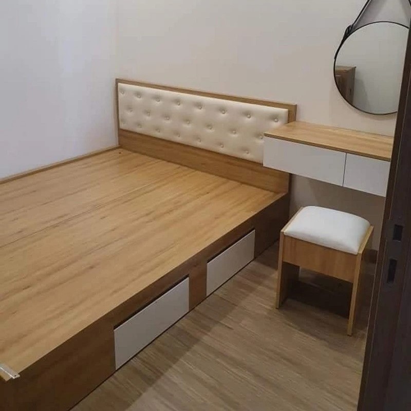 Giường ngủ giá rẻ gỗ CN GN02 có đệm đầu giường